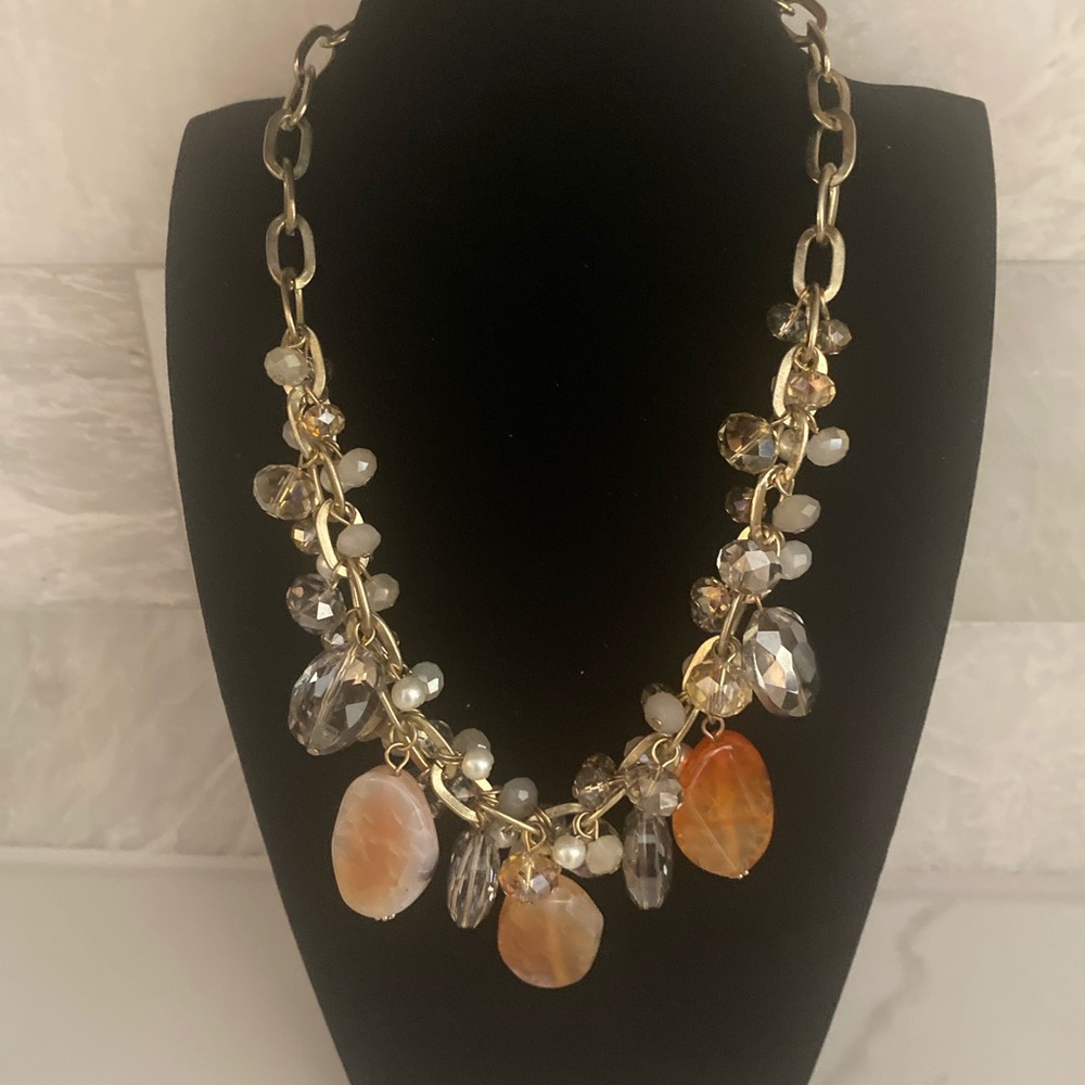 Elegant Gold and Orange Beaded Necklace